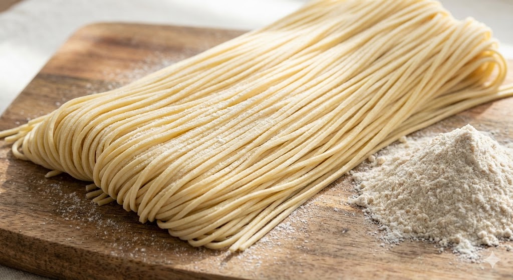 自家製ストレート麺と小麦粉
